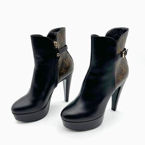 LOUIS VUITTON Afterglow Platform Heeled Boot Size 39 US 8.5 Black Brown Monogram